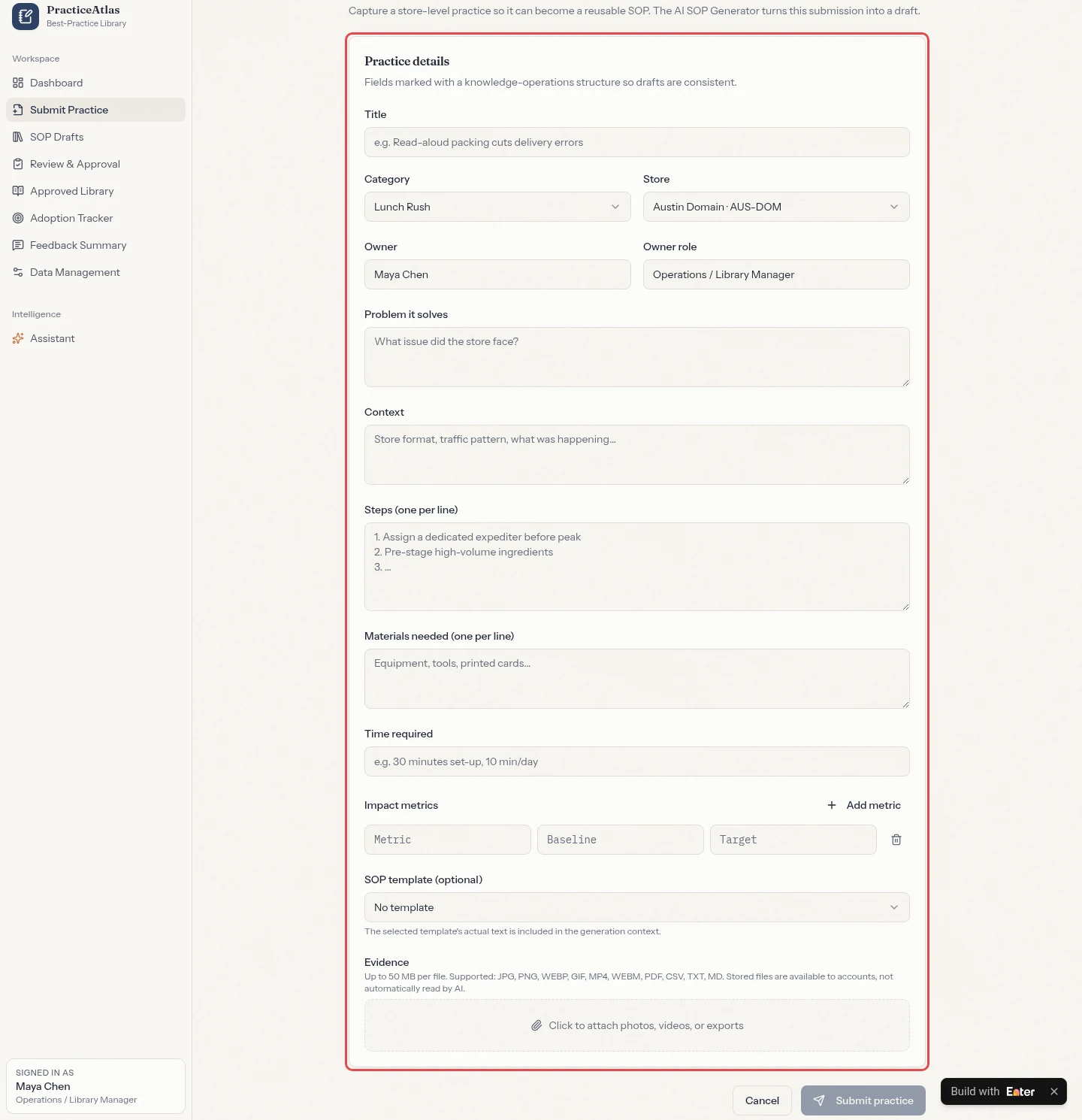 Example result: Use a consistent submission format to establish exactly what the store does.